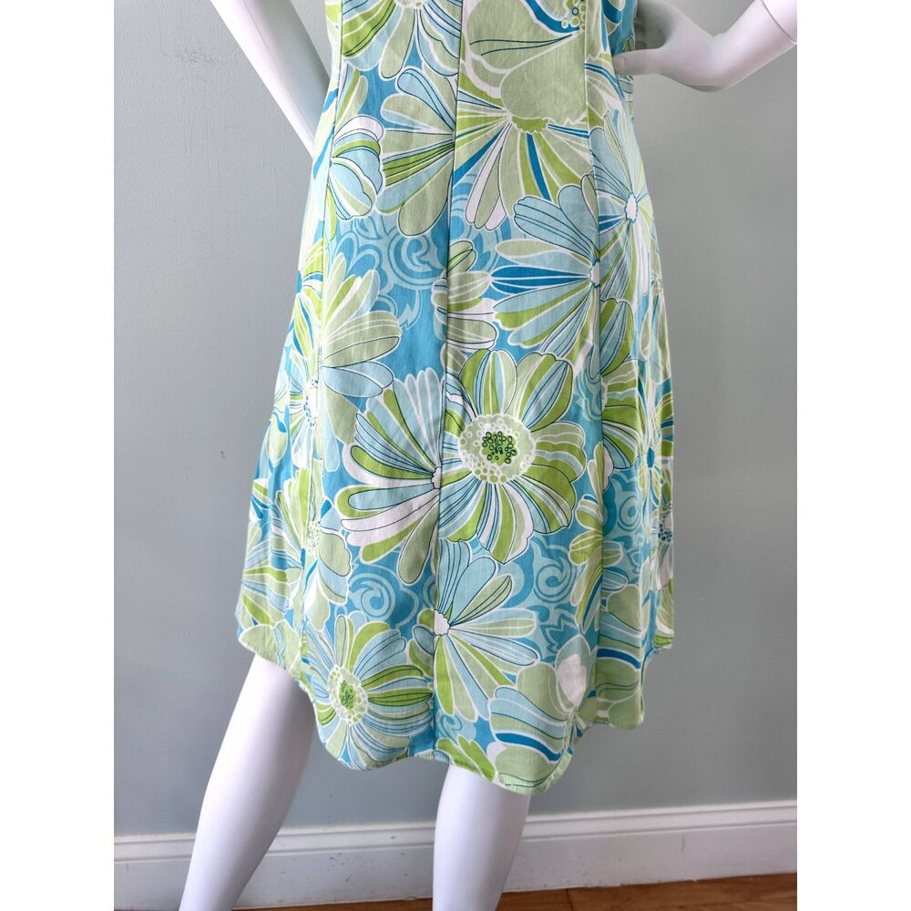 Vintage Y2K Floral Slip Dress Blue Green White Spaghetti Strap A-Line Size 15/16 - Picture 5 of 9